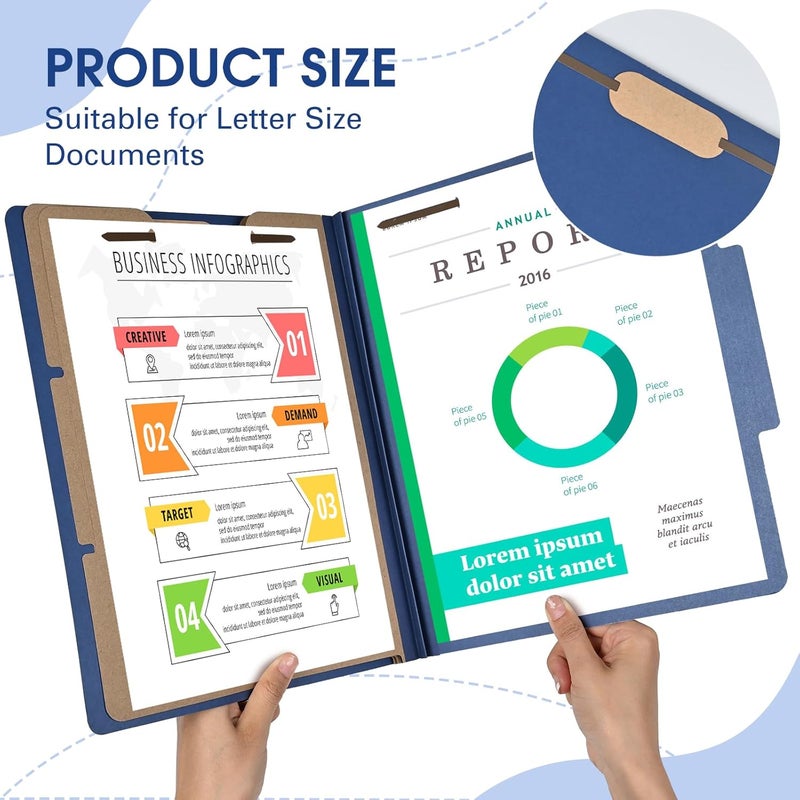 Cesil Pressboard Classification File Folders, 12pcs 3 Dividers Blue File Folders Letter Size with 2 Prongs Fastener, Heavy Duty Office File Organizer for Teacher School Medical Employee File Folers - Image 3